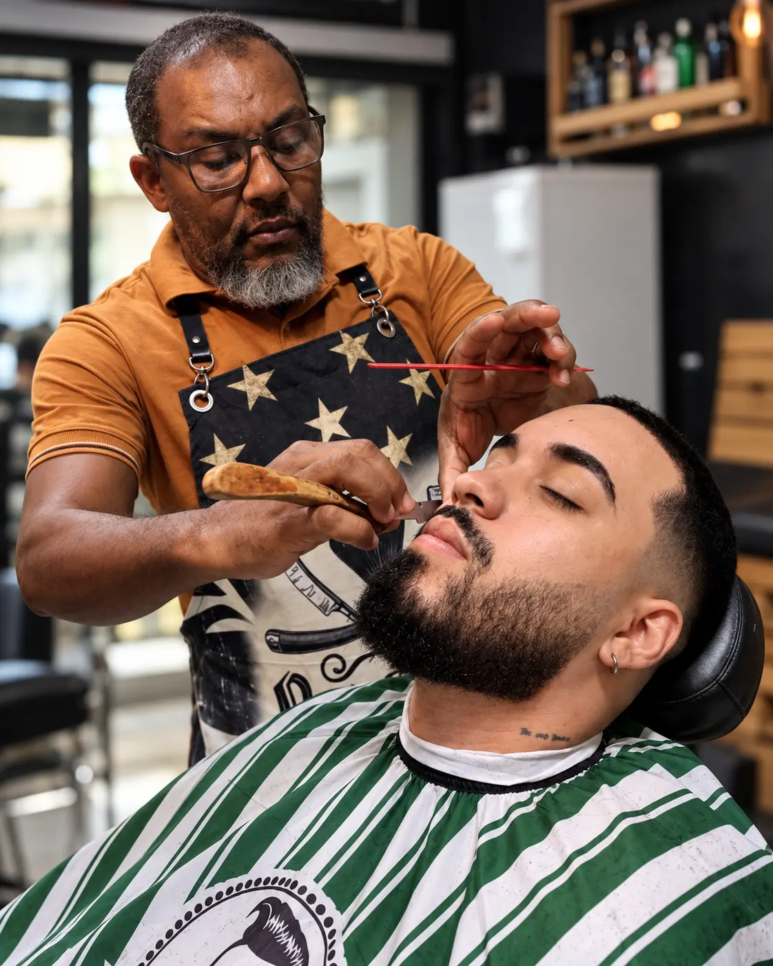 João trabalhando no acabamento da barba de um cliente